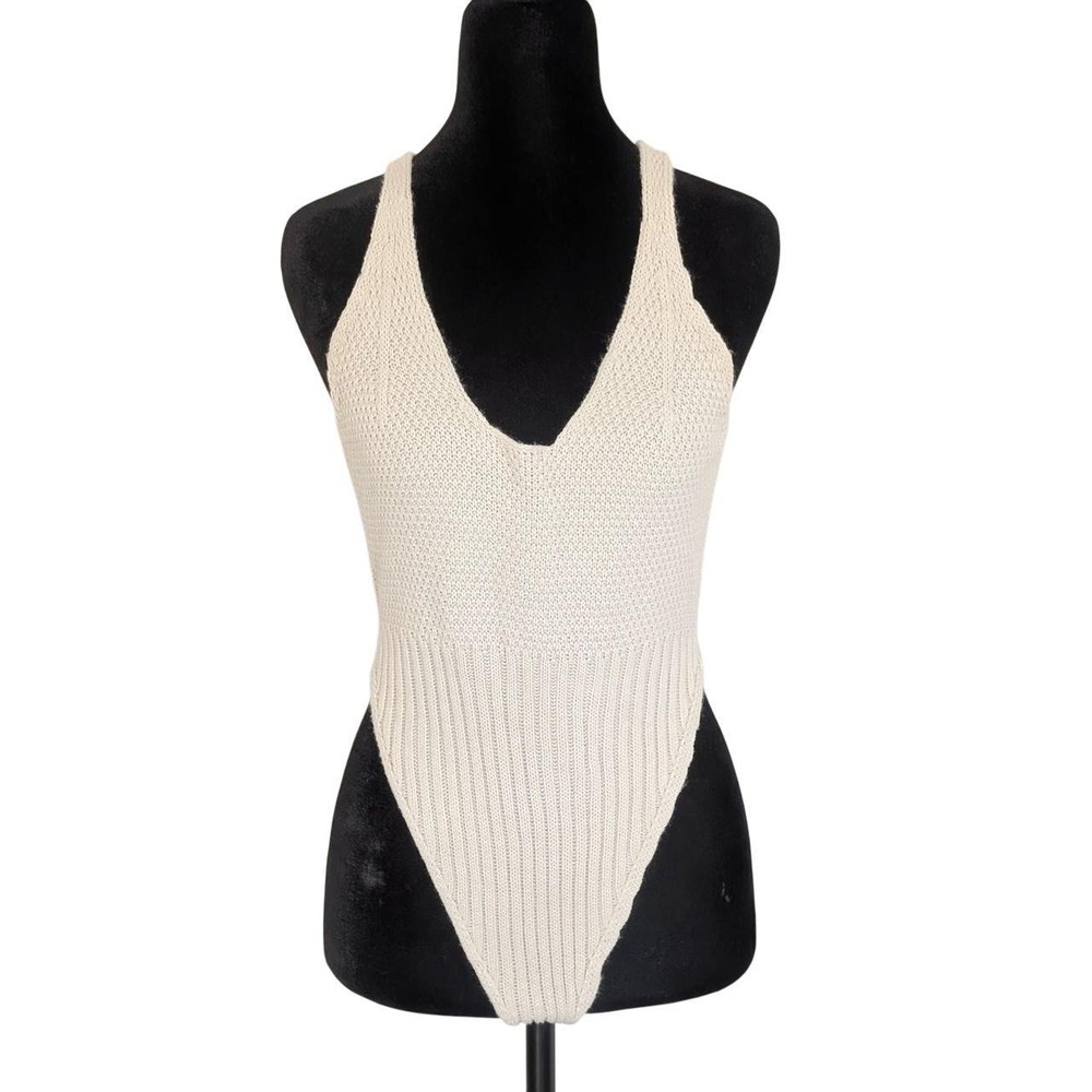In The Style Cream White Boho Natural Crochet Bodysuit Top